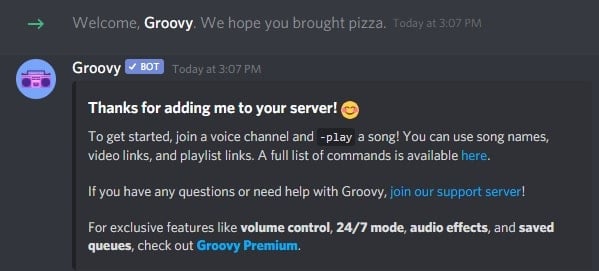 Groove Music bot on server