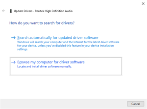 windows 10 realtek audio driver not installing