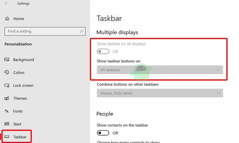 how to show taskbar on both monitors windows 10