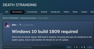 Death stranding requires windows 10 version 1809 or later как исправить