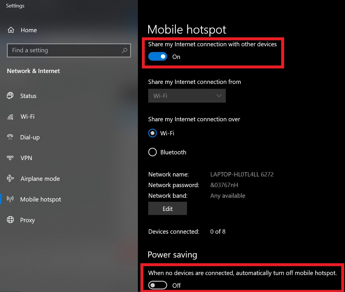 hotspot automatically turns off windows 10