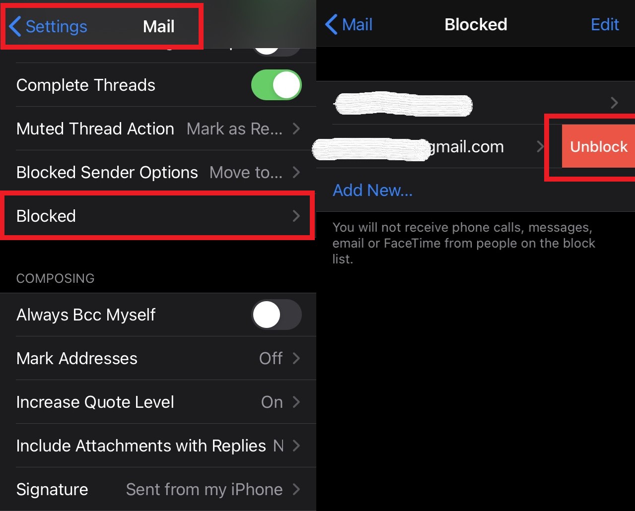 how do i unblock email address on my iphone