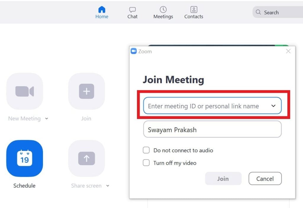 join a zoom meeting with meeting id