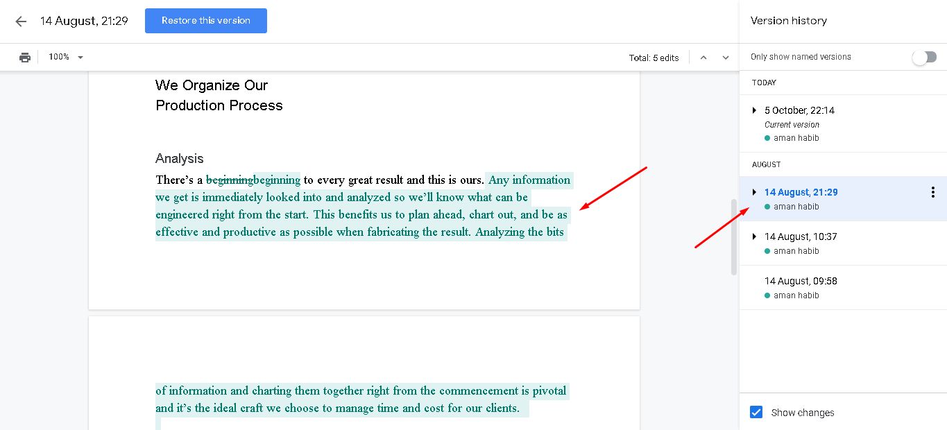 track changes in google docs 2020
