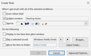 create a rule in outlook to move emails to folder