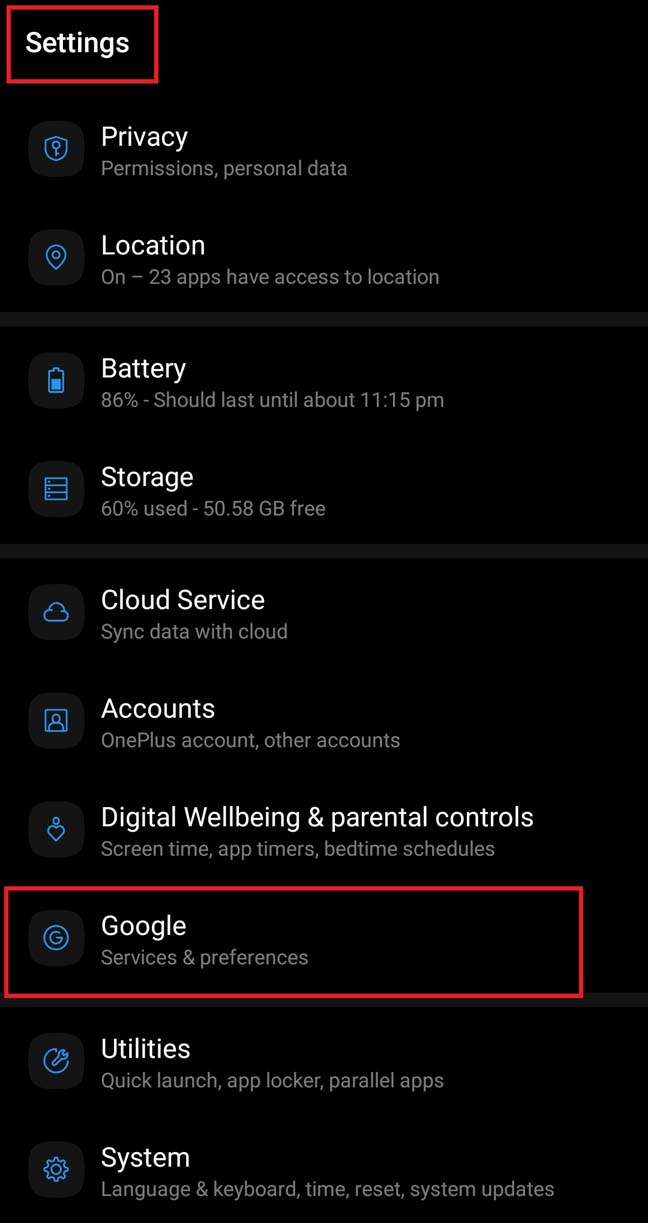 google account default settings