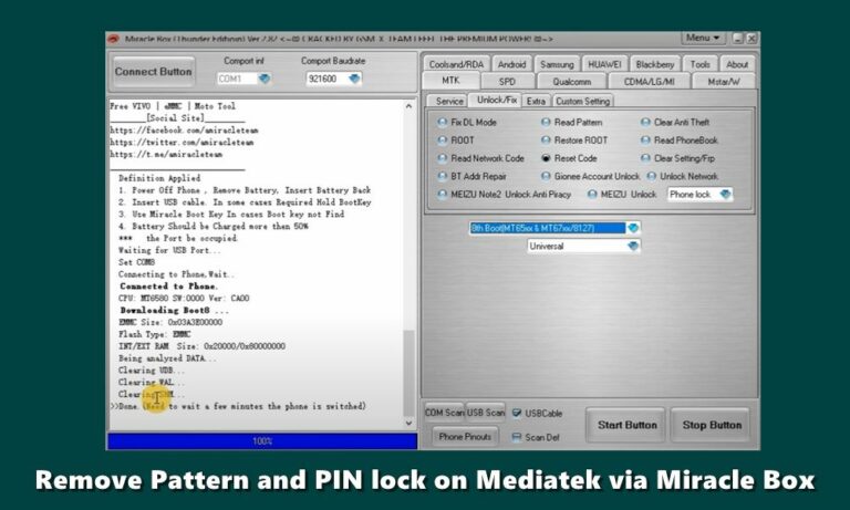 Bypass or Remove Pattern and PIN lock on Mediatek using Miracle Box