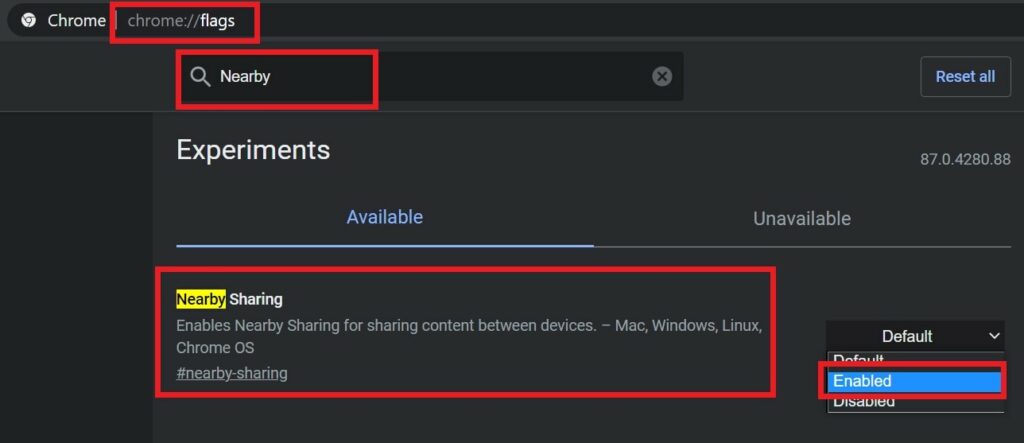 Как включить nearby sharing chrome