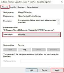 disable adobe updater startup utility