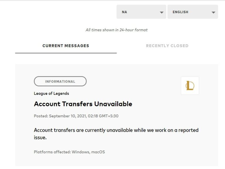 League of Legends Account Transfers Unavailable or Disable to North