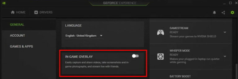 Не открывается оверлей geforce