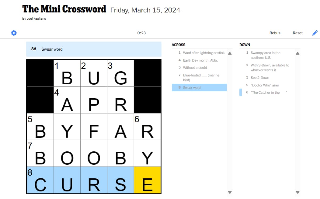 Nyt mini clearance crossword today